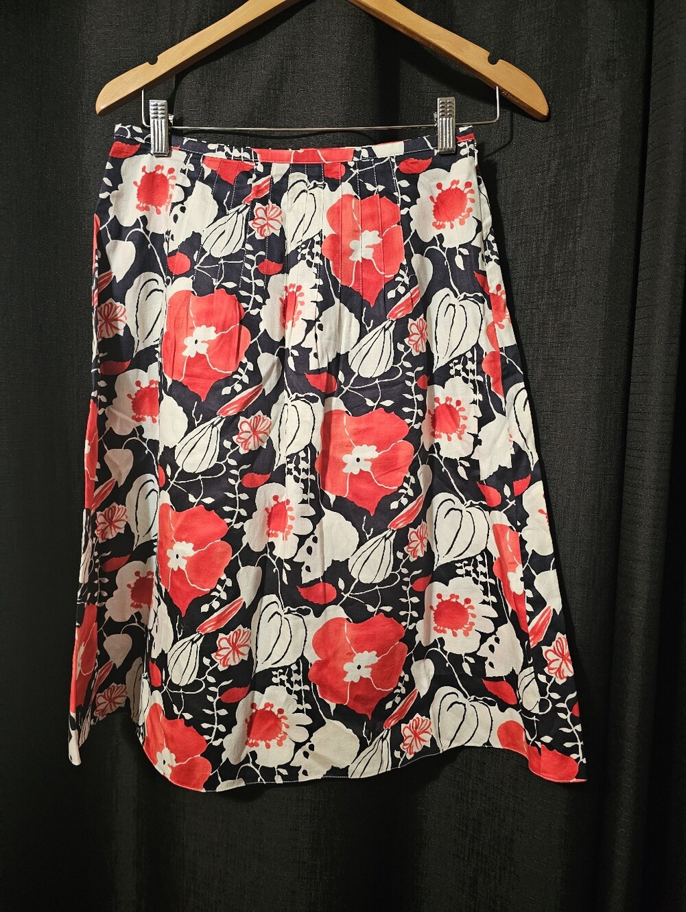 Floral A-Line Skirt in Navy, White & Red